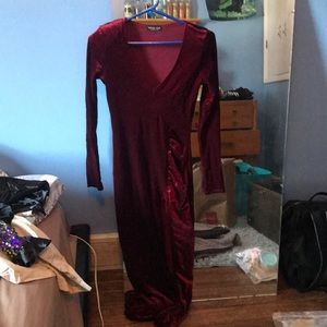 Red silk floor length dress from fashion nova